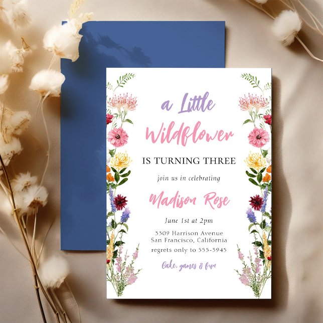 Invitation d'anniversaire de Little Wildflower Gir (Créateur téléchargé)