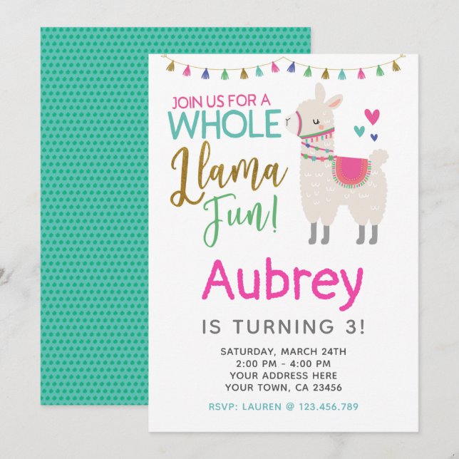 Invitation d'anniversaire de Llama - Customisez-la (Devant / Derrière)