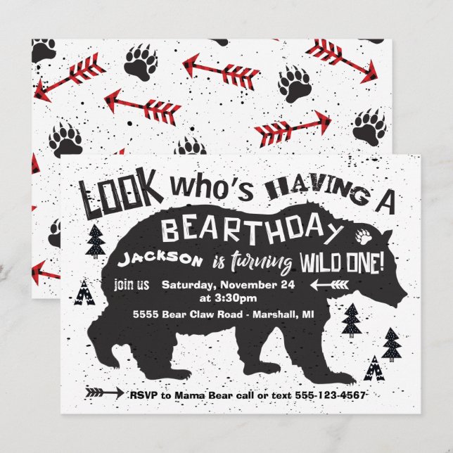 Invitation d'anniversaire de l'ours de Boho de la  (Devant / Derrière)