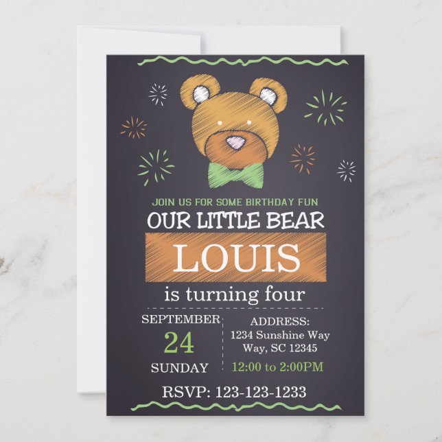 Invitation d'anniversaire de l'ours de la Cravate  (Devant)