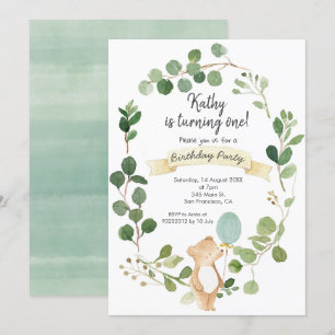 Invitation d'anniversaire de l'ours de verdure