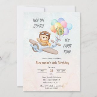 Invitation d'anniversaire de l'ours pilote Teddy