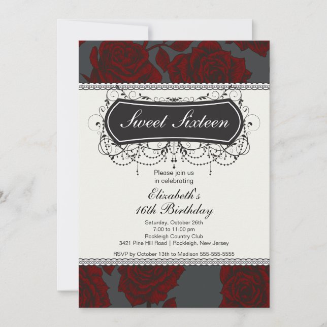 Invitation d'anniversaire de l'Rose Vintage (Devant)