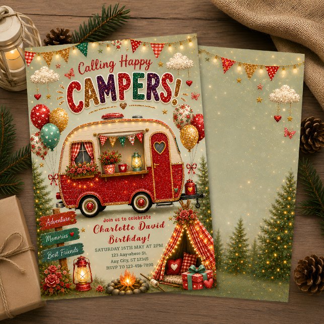 Invitation d'anniversaire de luxe Glamping (Créateur téléchargé)