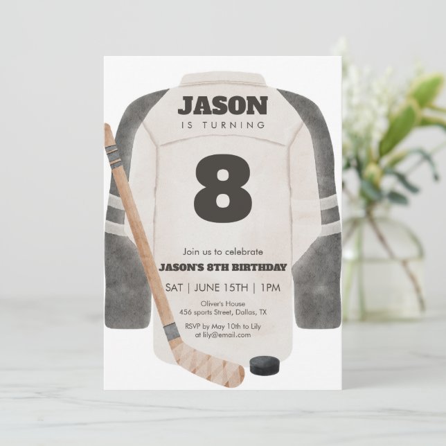Invitation d'anniversaire de maillot de hockey neu (Debout devant)