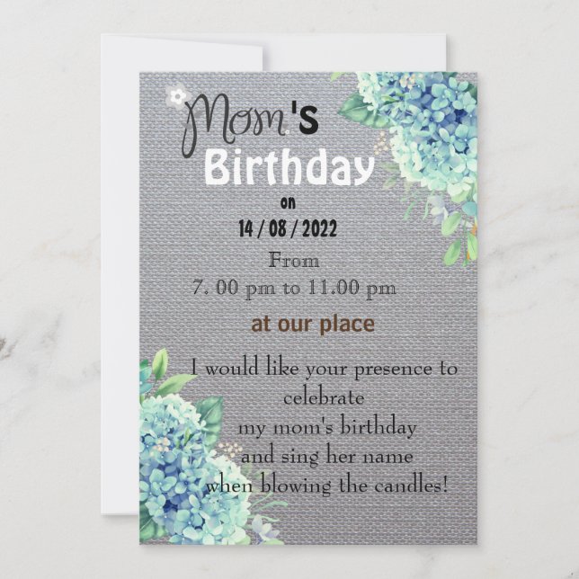 Invitation d'anniversaire de maman (Devant)