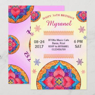 Invitation d'anniversaire de Mandala colorée