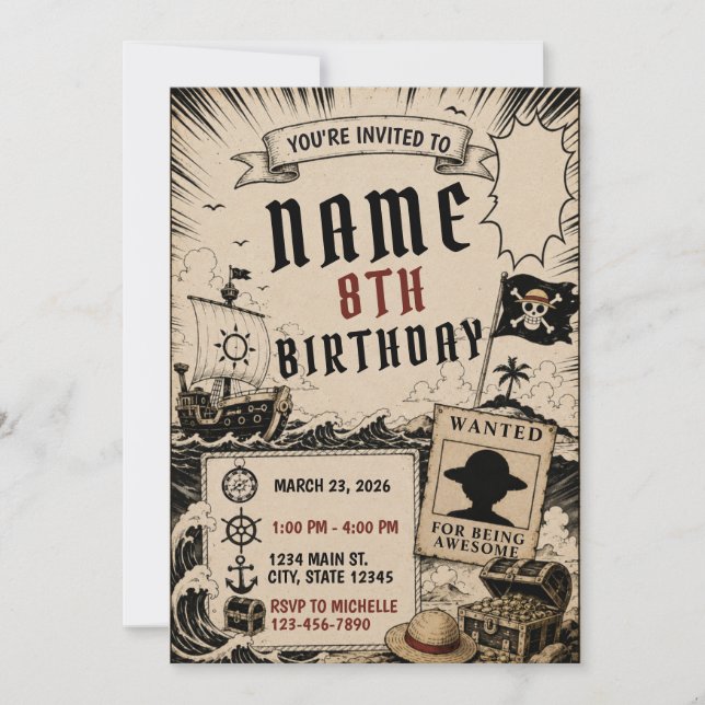 Invitation d'anniversaire de manga d'anime d'avent (Devant)