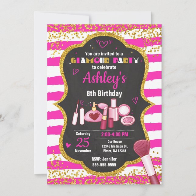 Invitation d'anniversaire de maquillage / Fête du  (Devant)