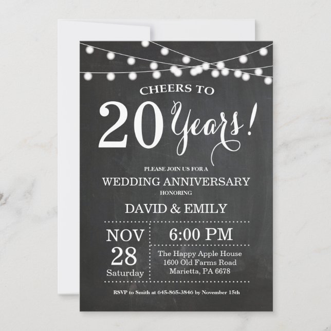 Invitation d'anniversaire de mariage 20 ans Tablea (Devant)