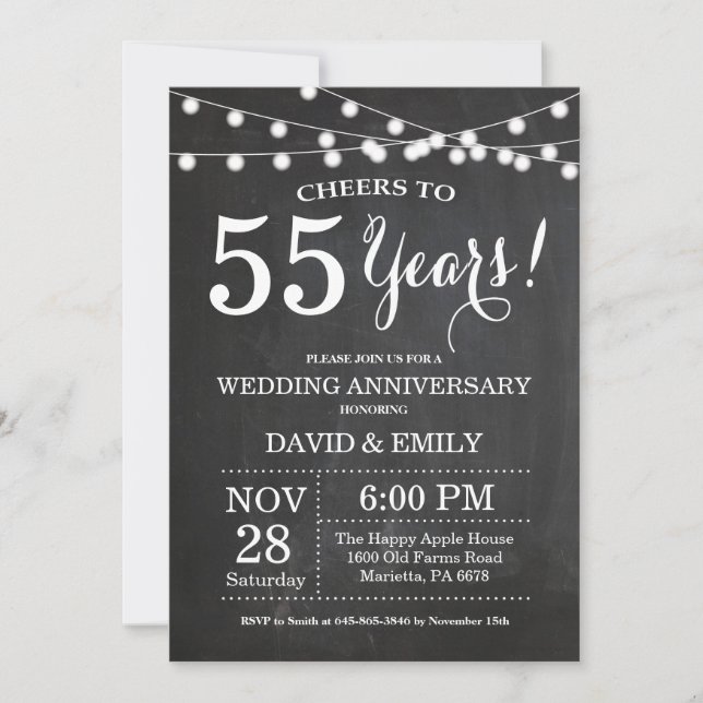 Invitation d'anniversaire de mariage 55 ans sur ta (Devant)