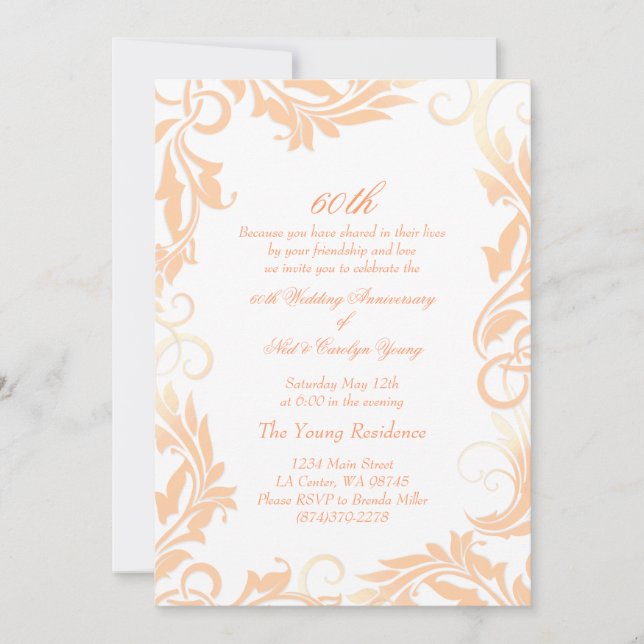 Invitation d'anniversaire de mariage 60 ans Peach  (Devant)