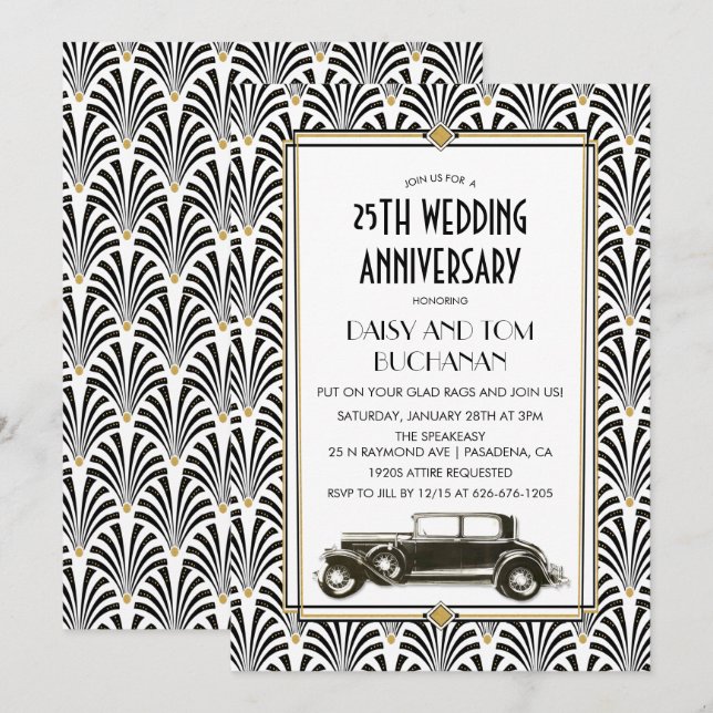 Invitation d'anniversaire de mariage Art Déco Gats (Devant / Derrière)