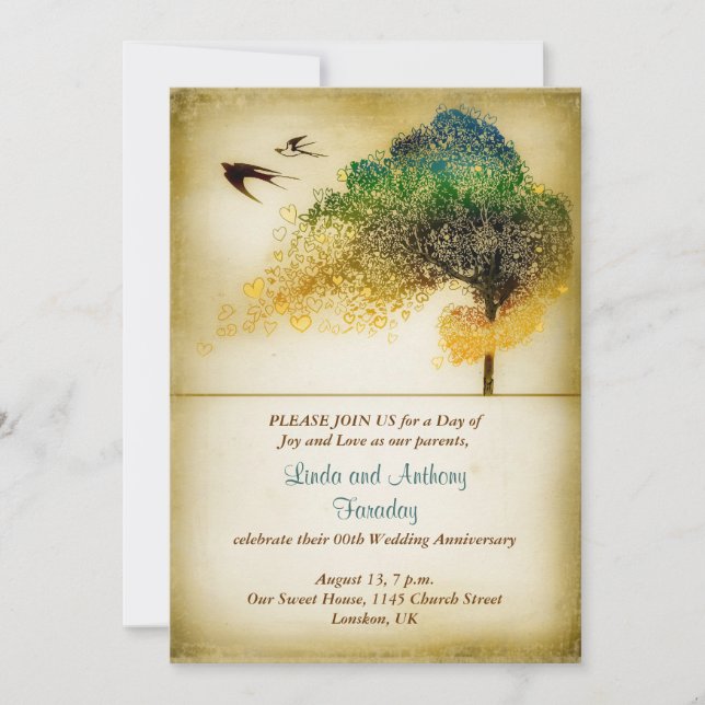 invitation d'anniversaire de mariage art vintage a (Devant)