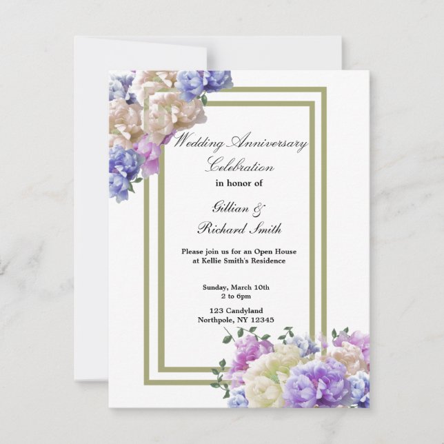 Invitation d'anniversaire de mariage aux pivoines  (Devant)