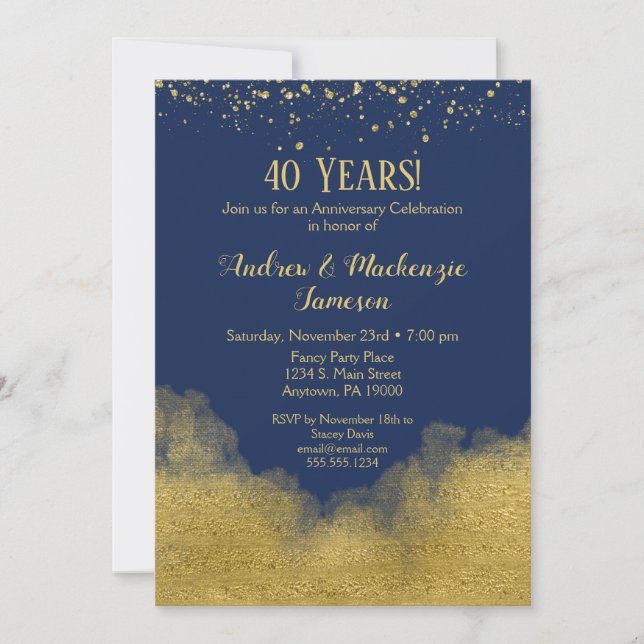 Invitation d'anniversaire de mariage bleu marine e (Devant)