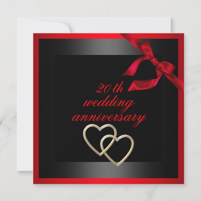 Invitation d'anniversaire de mariage Cœur Noir & R (Devant)