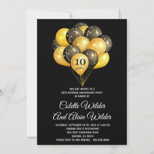 Invitation d'anniversaire de mariage de 10 ans or 