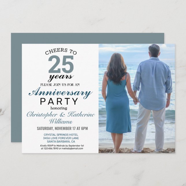 Invitation d'anniversaire de mariage de 25 ans en  (Devant / Derrière)