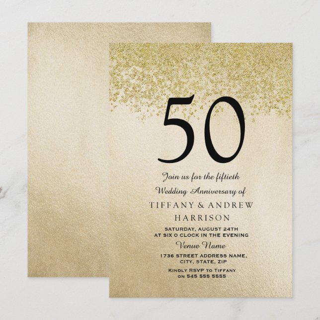 Invitation d'anniversaire de mariage de 50 ans à p (Devant / Derrière)