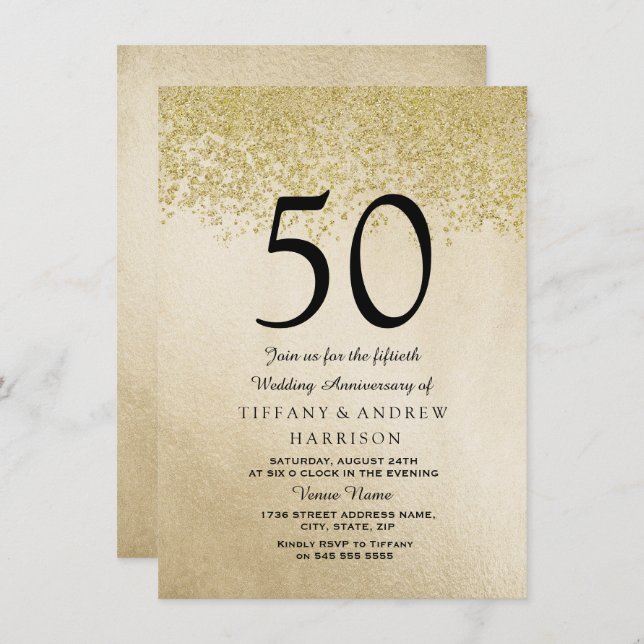Invitation d'anniversaire de mariage de 50 ans ave (Devant / Derrière)