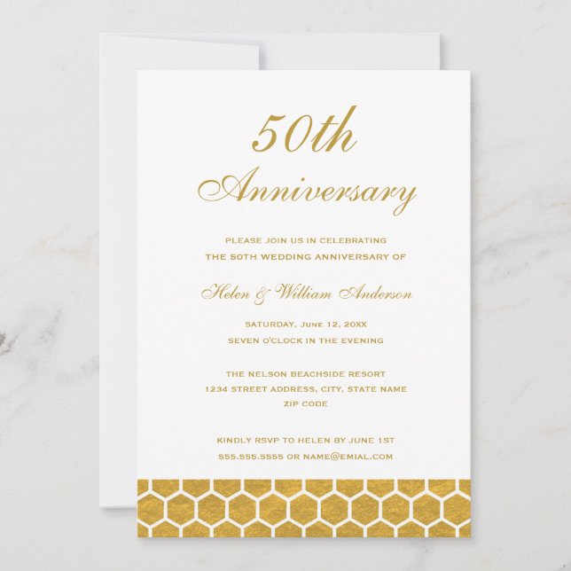 Invitation d'anniversaire de mariage de 50 ans en  (Devant)
