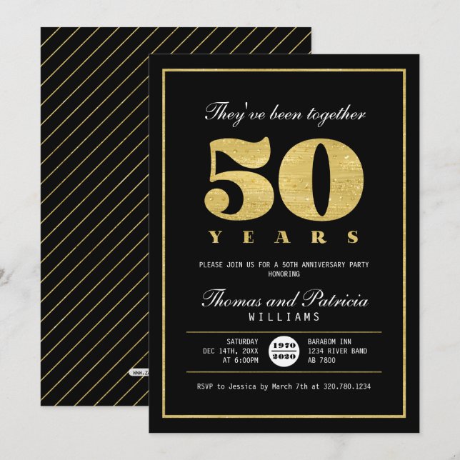 Invitation d'anniversaire de mariage de 50 ans Or  (Devant / Derrière)