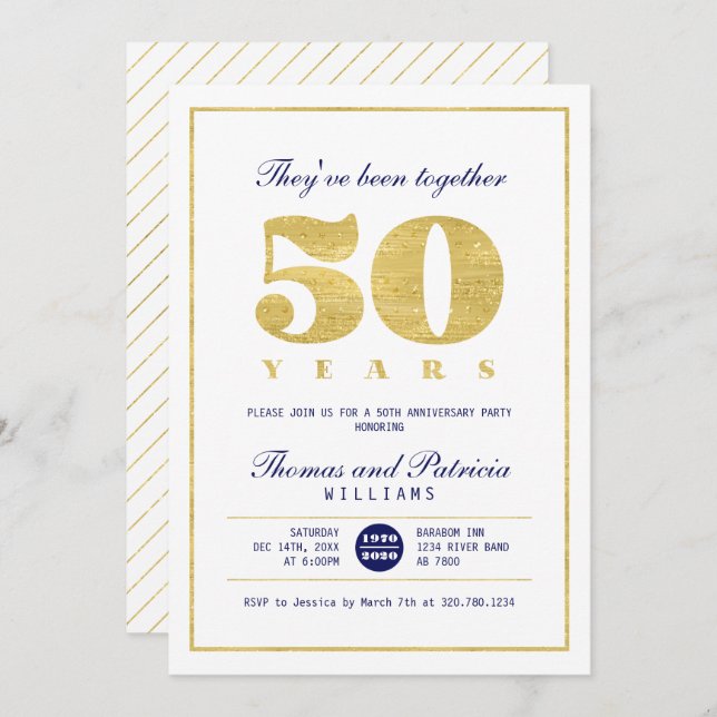 Invitation d'anniversaire de mariage de 50 ans Or  (Devant / Derrière)