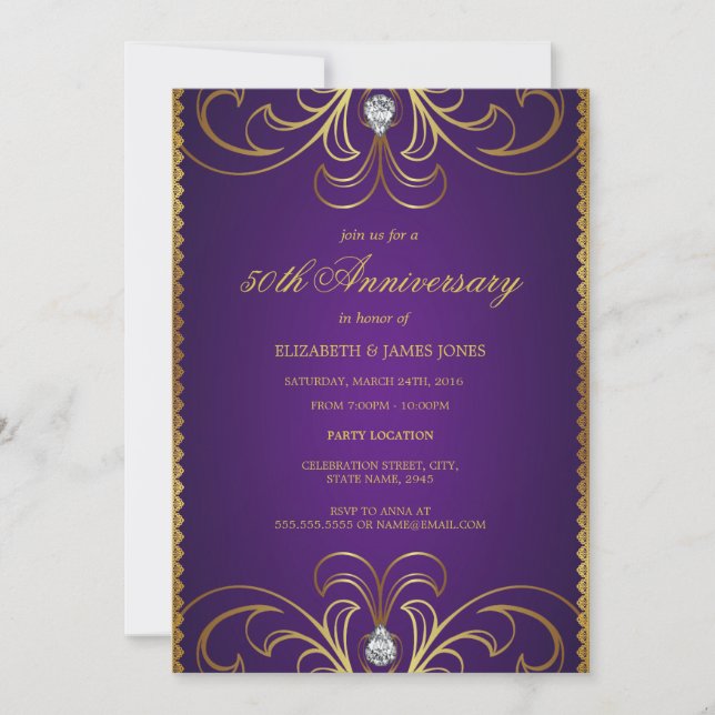 Invitation d'anniversaire de mariage de 50 ans Vio (Devant)