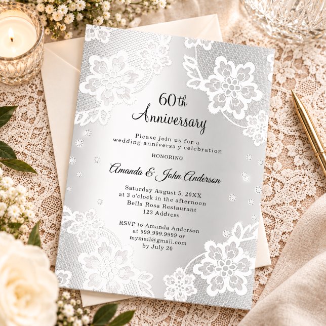 Invitation d'anniversaire de mariage de 60 ans en  (Créateur téléchargé)