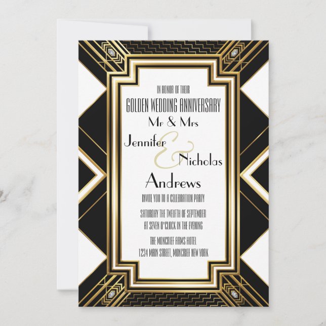 Invitation d'anniversaire de mariage de style Art  (Devant)