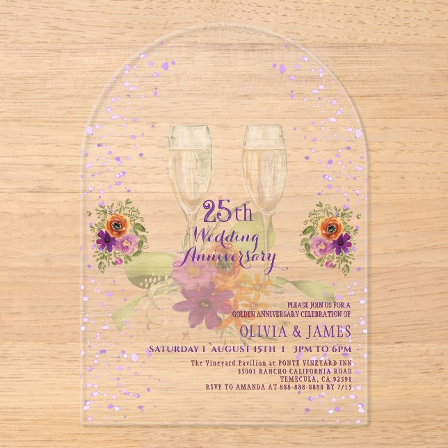 Invitation d'anniversaire de mariage en acrylique  (Recto)