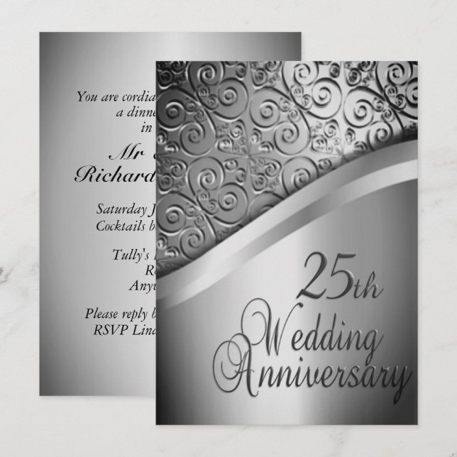 Invitation d'anniversaire de mariage en argent (Devant / Derrière)