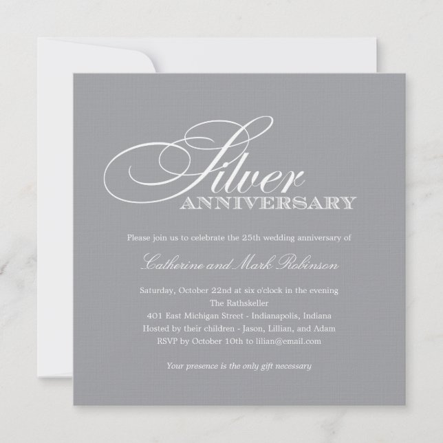 Invitation d'anniversaire de mariage en argent (Devant)