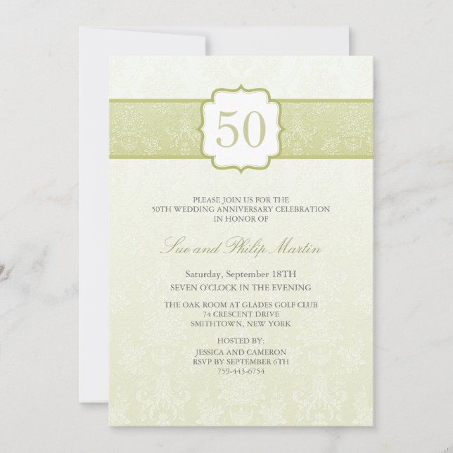 Invitation d'anniversaire de mariage en Damassé Fl (Devant)