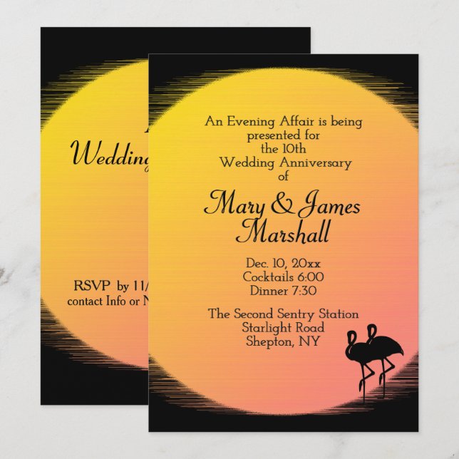 Invitation d'anniversaire de mariage Flamingo Even (Devant / Derrière)