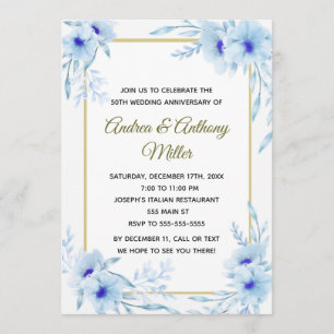 Invitation d'anniversaire de mariage Floral Bleu O