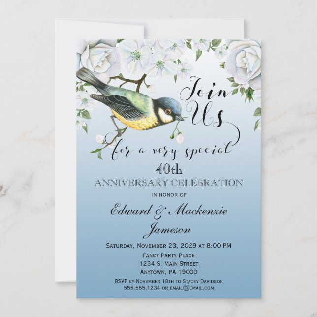 Invitation d'anniversaire de mariage oiseaux natur (Devant)