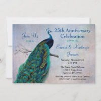 Invitation d'anniversaire de mariage Paon Oiseau B