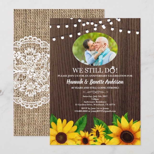 Invitation d'anniversaire de mariage photo Tournes (Devant / Derrière)