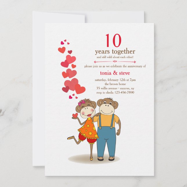 Invitation d'anniversaire de mariage pour singes a (Devant)