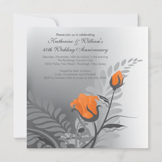 Invitation d'anniversaire de mariage Rose Orange É (Devant)
