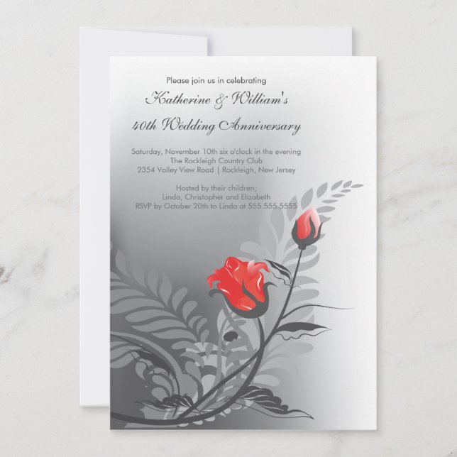 Invitation d'anniversaire de mariage Rose Rouge Él (Devant)