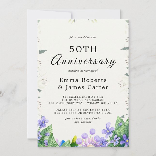 Invitation d'anniversaire de mariage Rustique Lila (Devant)