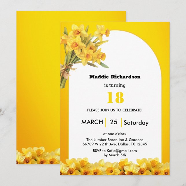  Invitation d'anniversaire de mars Fleur de naissa (Devant / Derrière)