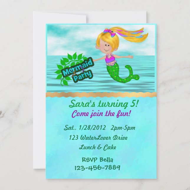 Invitation d'anniversaire de Mermaid (Devant)