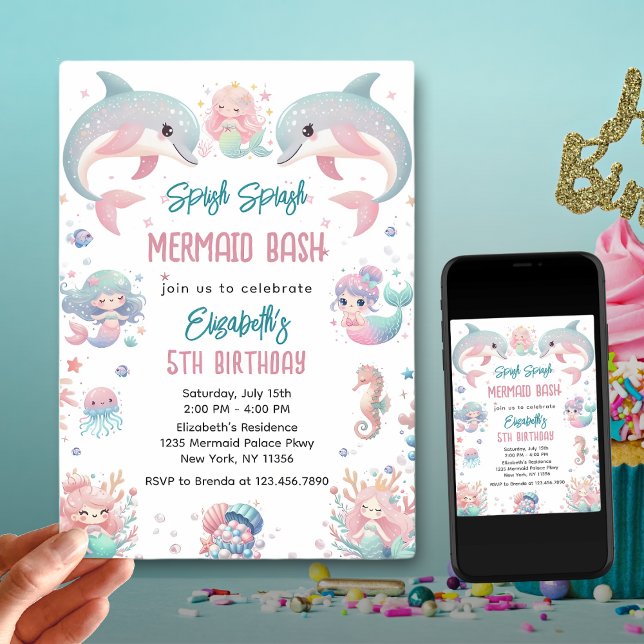 Invitation d'anniversaire de Mermaid Bash sous la  (Créateur téléchargé)