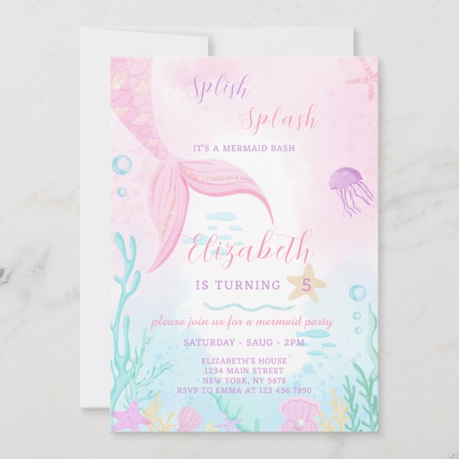 Invitation d'anniversaire de Mermaid Tale (Devant)