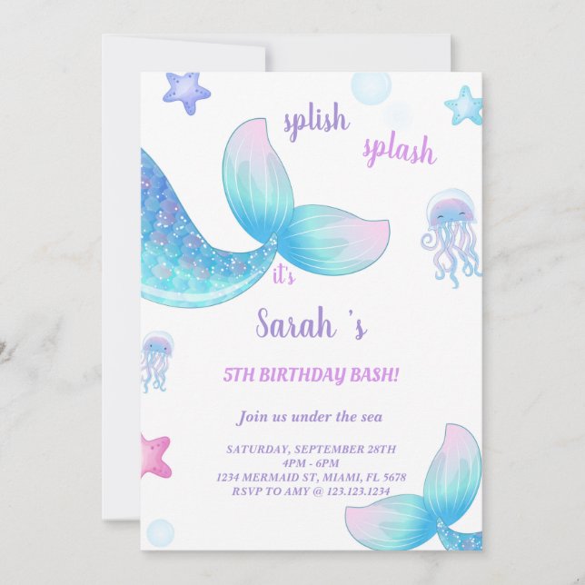 Invitation d'anniversaire de Mermaid Tale (Devant)