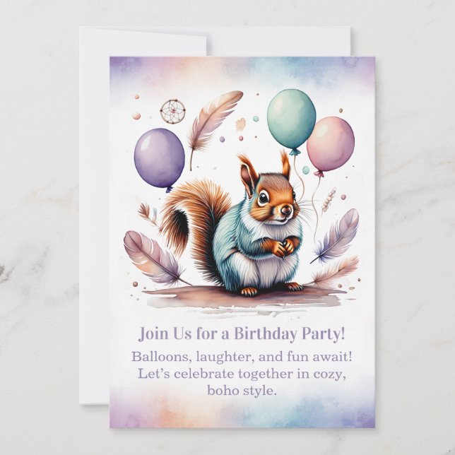 Invitation d'anniversaire de mignon écureuil Bois  (Devant)